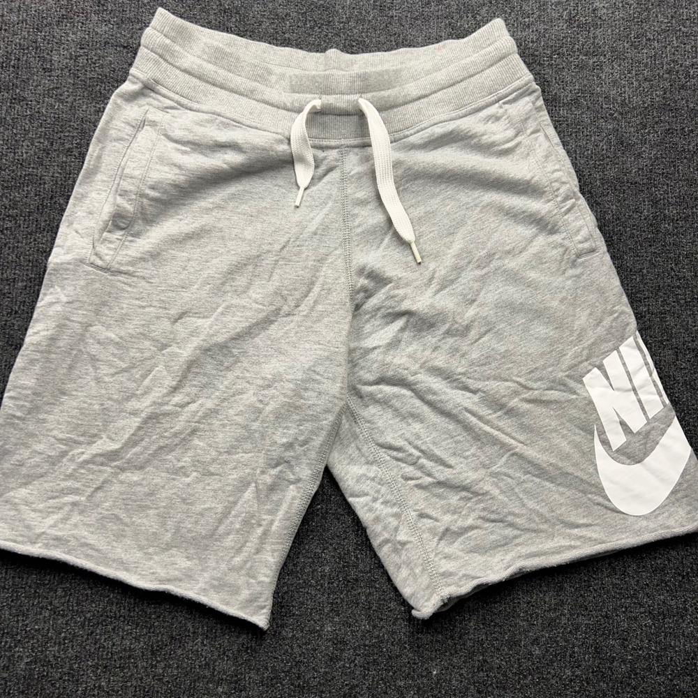 Nike Mens Shorts Small Gray Cotton French Terry Futura Logo Raw Hem 2651